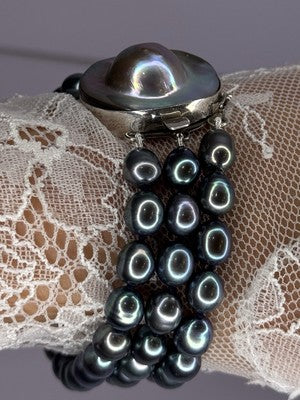 925 Sterling Silver Unique Bracelet Freshwater Pearls Lenght 8 Inch