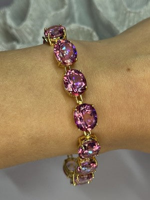 925 Sterling Silver Gold Plated Pink Mystic Topaz Bracelet Length 8.5 Inch