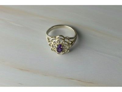 925 Sterling Silver Amethyst "Openwork" Ring Size 8