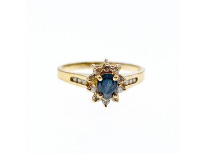 14K Yellow Gold Dark Blue Spinel & Diamonds Ring Size 5.5