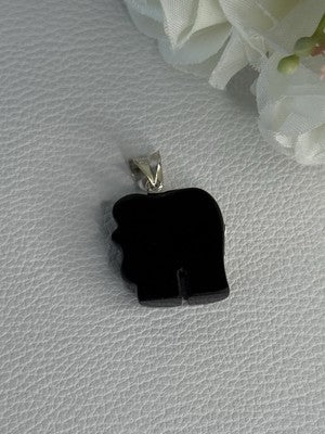 925 Sterling Silver Onyx Elephant Pendant Length 1.10 Inch