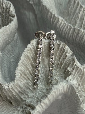 14K WHITE GOLD DIAMONDS EARRINGS LENGTH 1.13 INCH