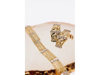 10K Yellow & White Gold "Openwork" Earrings Italy