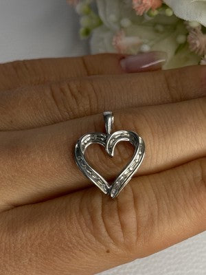 925 Sterling Silver White Topaz "Heart" Pendant Length 0.80 Inch