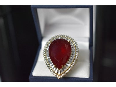 925 Sterling Silver With Gilding Red Alpanite Ring Size 9.5