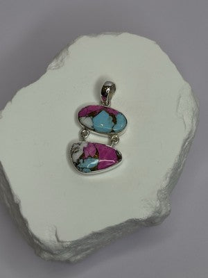 925 Sterling Silver Cotton Candy Turquoise Pendant Length 1.5 Inch