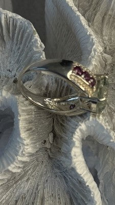 925 Sterling Silver Cushion-Cut Aquamarine & Pink Tourmaline Ring Size 9