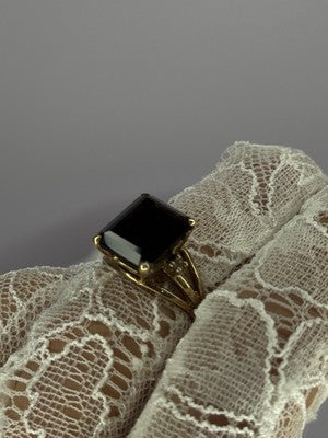 10K Yellow Gold Brown Tourmaline & Diamonds Ring Size 6