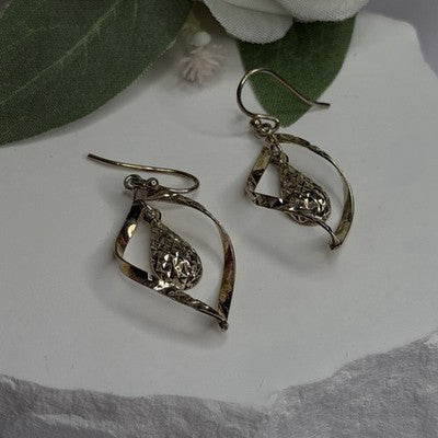 925 Sterling Silver Open Teardrop Design Charm Inside Earrings