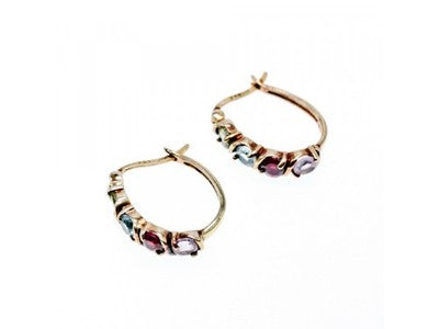 Vintage 925 Sterling Silver Gold Plated Multi Gemstones Earrings