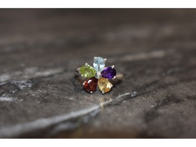 925 Sterling Silver Multi Gemstones "Flower" Ring Size 6.5