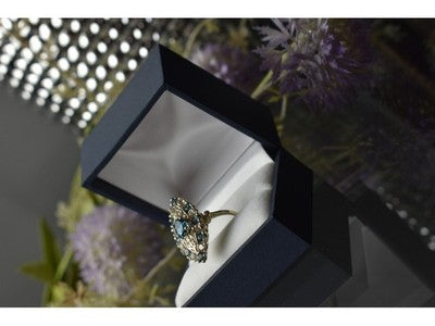 925 Sterling Silver Aquamarine & Colorless Quartz Ring Size 7.25