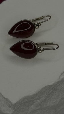 Vintage 925 Sterling Silver Carnelian Teardrop Dangle Earrings