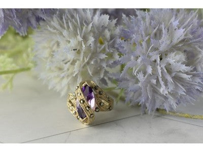 Vintage 925 Sterling Silver Purple Tourmaline & Marcasites Ring Size 6.75