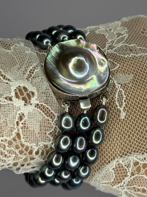 925 Sterling Silver Unique Bracelet Freshwater Pearls Lenght 8 Inch