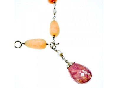 925 Sterling Silver Rose Quartz, Yellow Agate and Orange Carnelian Necklace