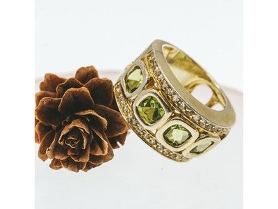 925 Sterling Silver Gold Plated Peridot & CZ Ring Size 7