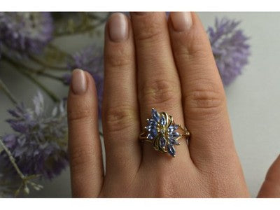 14K Yellow Gold Tanzanite & Diamond Ring Size 10