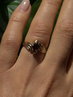 Elegant 10K Yellow Gold Garnet & Diamond Ring Size 6