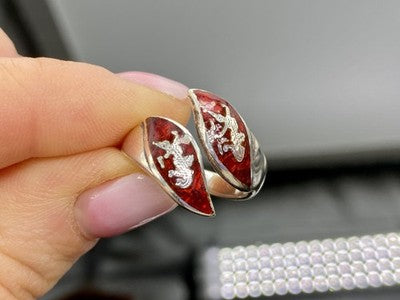 925 Sterling Siamese Silver Enamel Ring Size 5.5 (Adjustable)