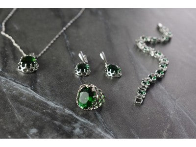 925 Sterling Silver Green CZ "Imitation Emerald" Set