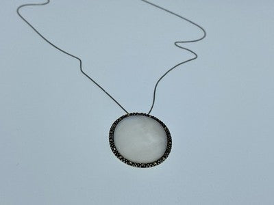 925 Sterling Silver Mother Of Pearl & Marcasites Chain With Pendant