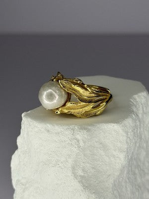 925 Sterling Silver Gold Plated Pearl Ring Size Adjustable