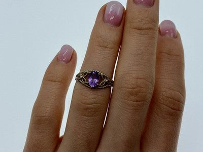 925 Sterling Silver Amethyst Openwork Ring Size 5.5