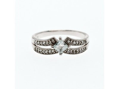 925 Sterling Silver Aquamarine & CZ Ring Size 11