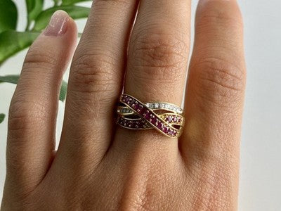 10K Yellow Gold Ruby & White Sapphire Ring Size 10