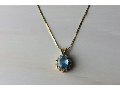 14K Yellow Gold Blue Spinel & CZ Chain With Pendant