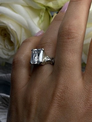 Art Deco Style 925 Sterling Silver Clear Cz Ring Size 7