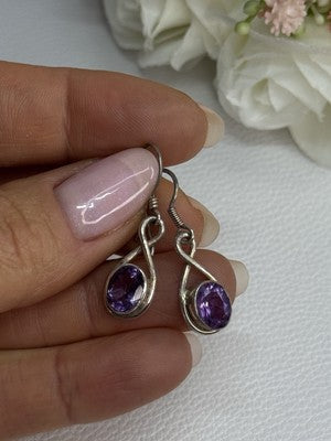 925 Sterling Silver Amethyst Earrings Length 1.20 Inch