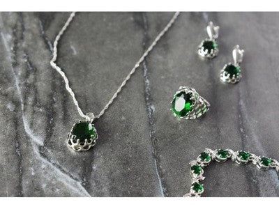 925 Sterling Silver Green CZ "Imitation Emerald" Set