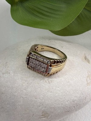 Men's 925 Sterling Silver Gold Plated White Sapphire Ring Size 10