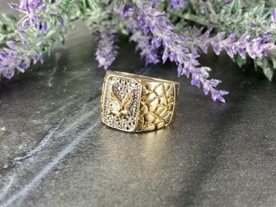 Men'S 925 Sterling Silver Gold Plated "Eagle" Ring Size 10.5
