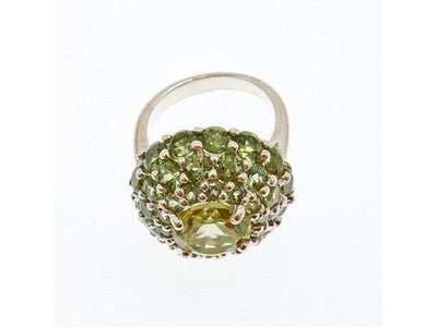 925 Sterling Silver Peridot "Summer Flower" Ring Size 7
