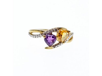 10K Yellow / White Gold Amethyst & Heliodor Ring Size 5.5