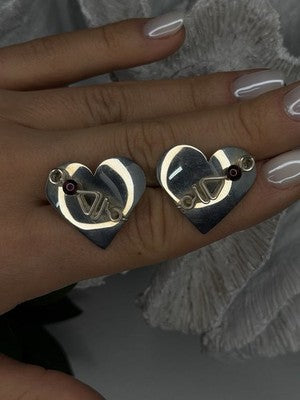 Vintage Scapes 925 Sterling Silver Heart Purple Agate Earrings