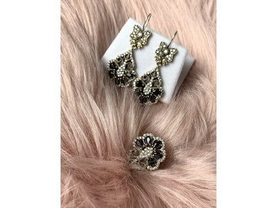 925 Sterling Silver Black Tourmaline (Sherl) & CZ SET