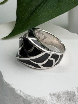 Italy Geometric Design 925 Sterling Silver Black Onyx Ring Size 10