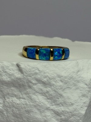925 Sterling Silver Gold Plated Opal Ring Size 5.5