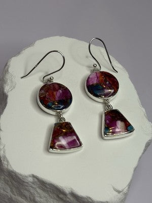925 Sterling Silver Pink Oyster Turquoise Earrings Length 2 Inch