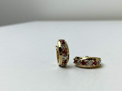 925 Sterling Silver Gold Plated Ruby Earrings