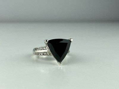 925 Sterling Silver Black Nephrite ( Jade ) & Quartz Ring Size 8