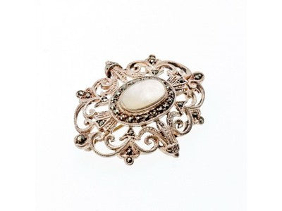 Vintage 925 Sterling Silver Mother of Pearl and Marcasites Brooch