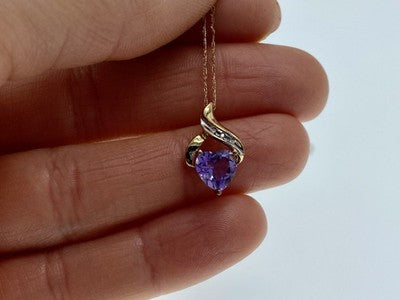 10 K Yellow Gold Amethyst & Diamond "Heart" Chain With Pendant