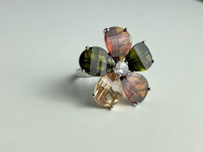 925 Sterling Silver Multicolor Spinel & Goshenite Ring Size 8.5