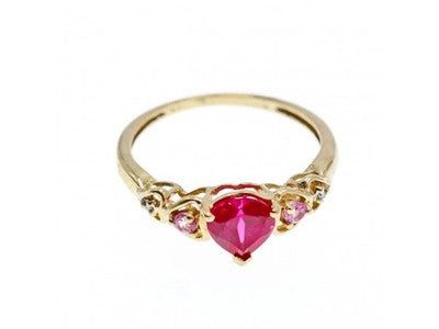 10K Yellow Gold STS Ruby Spinel & Diamond Heart Ring Size 7