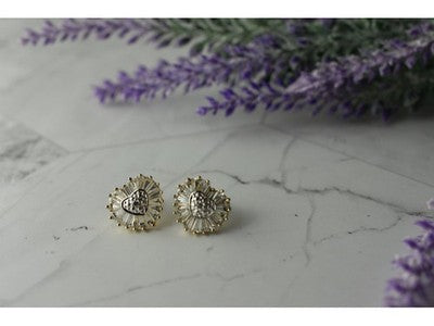 925 Sterling Silver Gold Plated CZ "Heart" Stud Earrings